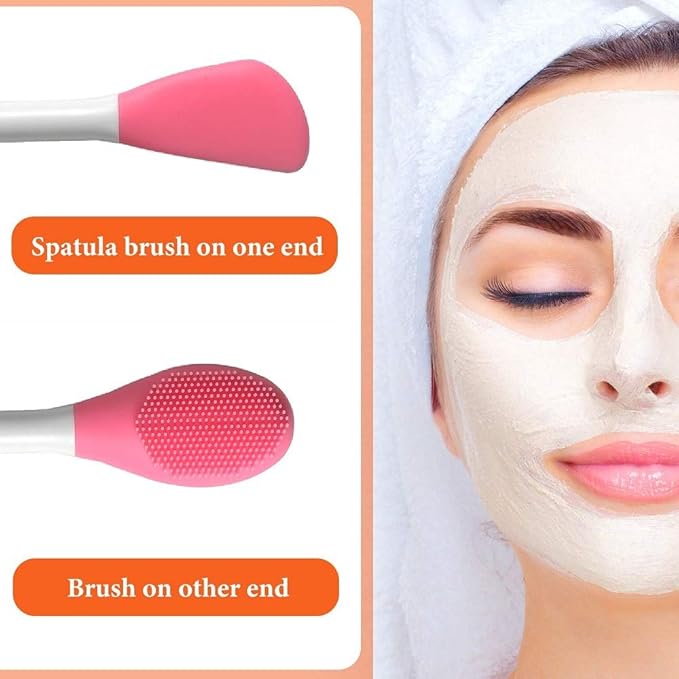 LASSKY Silicone Brushes,Double-Ended Silicone Face Mask Brush,Facial Cleansing Brush, Premium Soft Facial Masks Other Skin Care Applicator Tool for Cream, Body Lotion,Moisturizer (Purple+Rose Red)