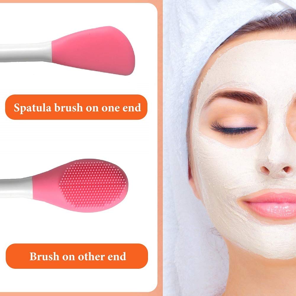 LASSKY Silicone Brushes,Double-Ended Silicone Face Mask Brush,Facial Cleansing Brush, Premium Soft Facial Masks Other Skin Care Applicator Tool for Cream, Body Lotion,Moisturizer (Purple+Rose Red)