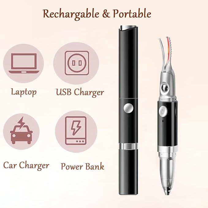 Heated Eyelash Curler - 2 in 1 Eye Lash Curler and Eyebrow Trimmer for Women with 2 Temperature Modes, USB Rechargeable Electric Eyelash Curler, Anti-Burn Design, Ideal Gift for Women(Black A)