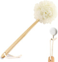 FORENEE White Loofah on a Stick, PE Mesh Back Scrubber with Wood Handle