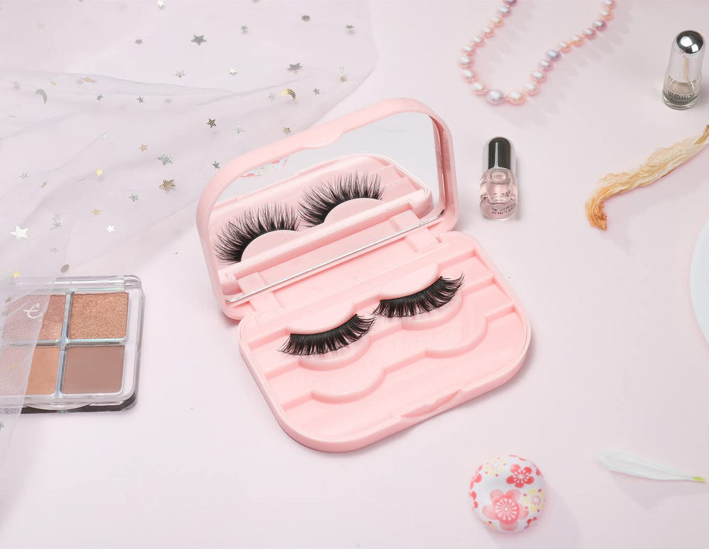 kawosun False Eyelash Case Cosmetic Case Eyelashes Storage Box with Mirror