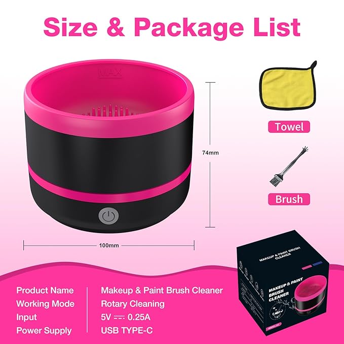SOGUE Electric Paint Brush Cleaner,Rinser Cup,Brush Rinser for Painting,Makeup Brush Cleaner Machine,Paint Brushes Cleaner Tool,USB Portable Automatic Spin Deep Cleaning for Acrylic Black&Rosy