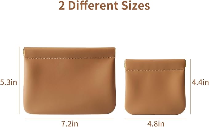 MEIBOOCH 2 Pack Small Makeup Bag for Women, New Organosilicon Super Fiber PU Leather Mini Cosmetic Bag for Travel, Coin Purse Organizer Storage Pouch (Brown)