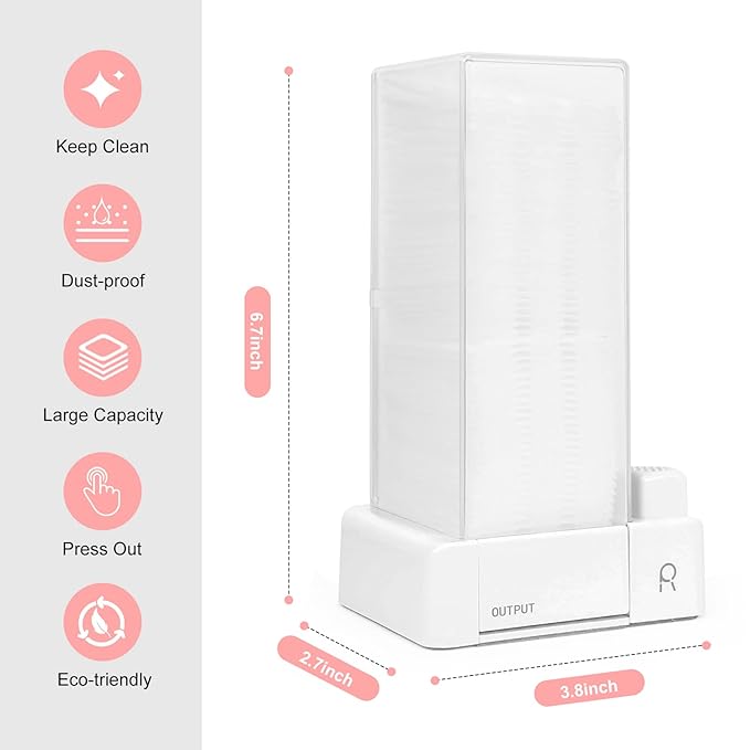 Aukiron Automatic Cotton Pad Holder, Square Press Out Cosmetic Cotton Makeup Removers Pad Holder, Makeup Organizer Container Dispenser Storage Display Rack (White)