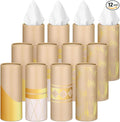 Fourluoo 12 Pack Car Tissue Cylinder Holder Bulk with 3 Ply Facial Tissues, Round Napkin Holders for Car Cup Holder Cylinder Travel Paper Tubes Bulk Round Napkin Boxes Packs(Modern Gold Line)
