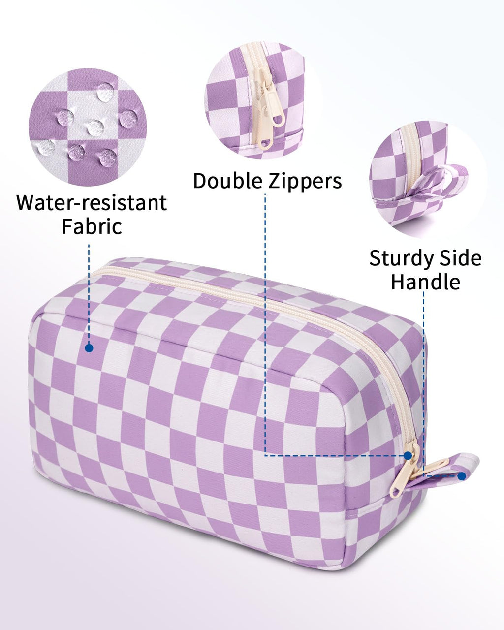 Narwey Checkered Makeup Bag Travel Cosmetic Bag Organizer Small Toiletry Bag Make Up Bags with Organized Pockets for Women (Purple Checkerboard, Large)