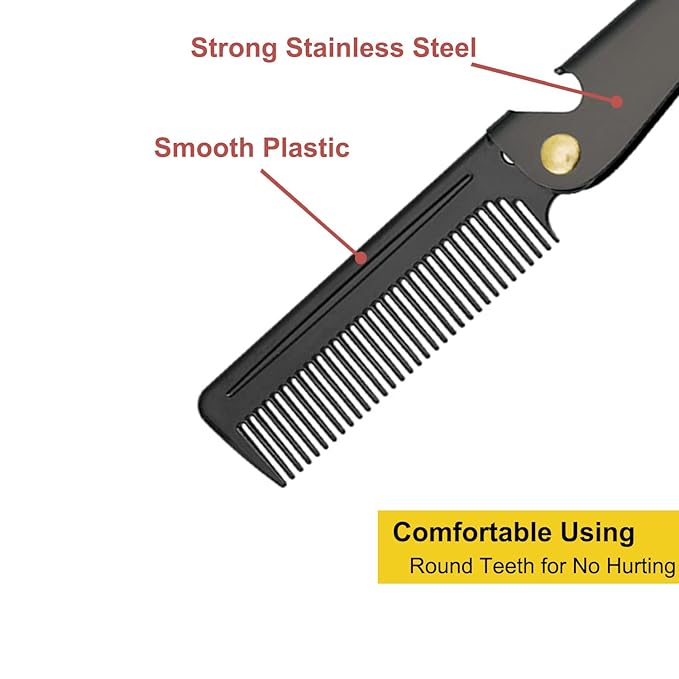 Avenoir Stainless Steel Folding Pocket Comb, Black