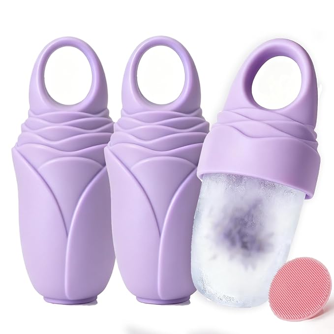 Mabnuby Ice Roller for Face and Eye, Reusable Silicone Ice Facial Roller for Reducing Puffiness, Ice Face Mold Skin Care, Ice Cube Roller Tools for Women - Purple 3 Pcs