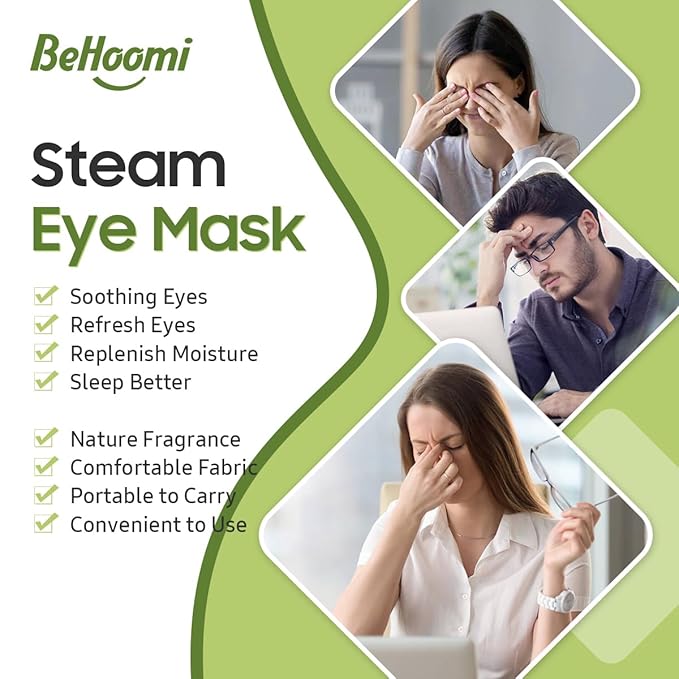 BeHoomi 20 Packs Steam Eye Mask, Heated Eye Mask Warm Compress for Eyes, Disposable Self Heating Steam Mask for Home, Sleep, Spa, Travel Essentials & Relaxation Gifts for Women (Green Tea)