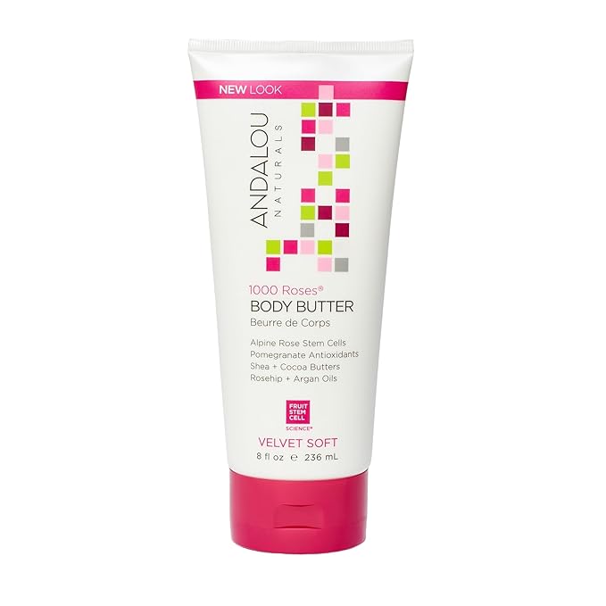 Andalou Naturals 1000 Roses Velvet Soft Body Butter | Rich Hydrating Moisturizing Cream for Nourishing Dry Skin | Shea Butter, Cocoa Butter, and Rose Stem Cells for Softening Skin | 8 fl oz