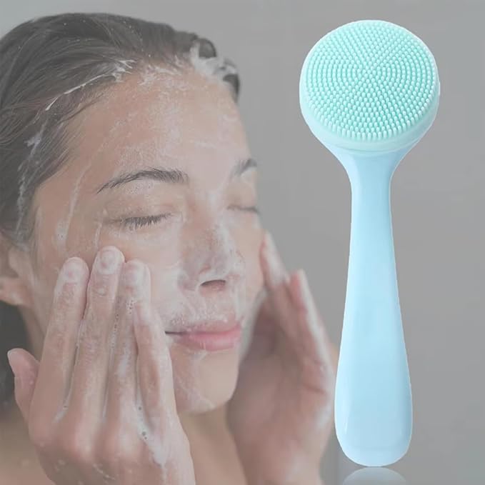 4 Pack Silicone Manual Facial Cleansing Brush,Skin Friendly Soft Bristles Waterproof Face Scrubber Exfoliating Brush for Women and Men Blackheads Makeup Residues Removal(Blue & Pink)