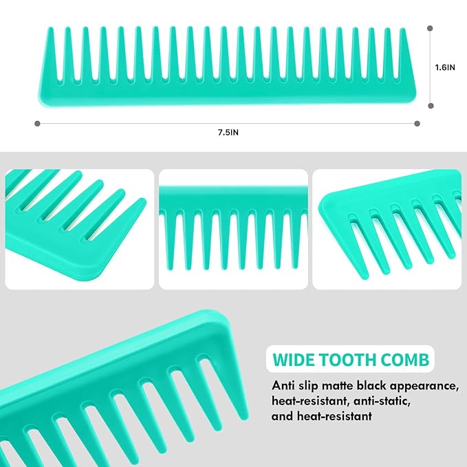 4pcs Curly Hair Brush Set for Adult & Kids Wet or Dry, Detangling & Wide Tooth Comb with Hair Detangler (4, Green)