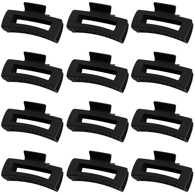 Sisiaipu 4.1 Inch Large Hair Claw Clips 12 Pcs Big Claw for Thick Hair Square Hair Clips Jumbo Jaw Clips Bulk Hair Accessories for women and Girls (Black)