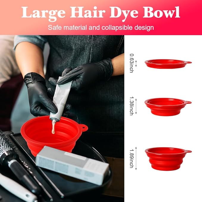 MOONMINI Hair Dye Color Brush and Bowl Set, Color Bowl Brushes Tool Mixing Bowl Kit Tint Comb for Hair Tint Dying Coloring Applicator (Red&Clear)