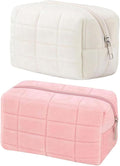 HABUAETY 2PCS Makeup Cosmetic Bag Small Checkered Pouch Make Up Purse Bag Y2k Accessories