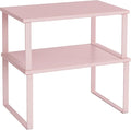 SONGMICS Cabinet Organizer Shelf, Set of 2 Kitchen Counter Shelves, Kitchen Storage, Spice Rack, Stackable, Expandable, Metal and Engineered Wood, 11.7 Inches, Jelly Pink UKCS020S01