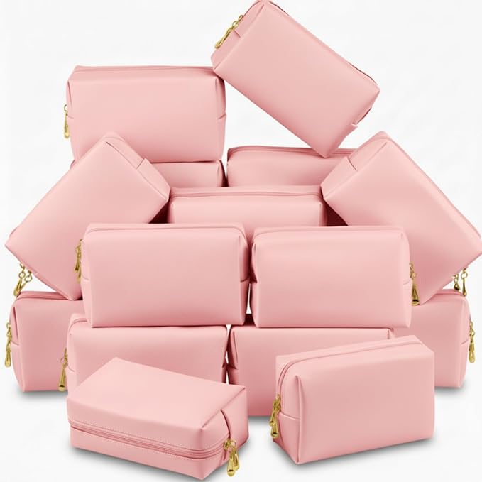 Kigeli Aesthetic Makeup Bags PU Leather Cosmetic Pouches Waterproof Plain Toiletry Bags Makeup Pouches Bulk for Women Party Gift Travel Storage Organizer(Pink,7.1 x 2.8 x 4.3 in)