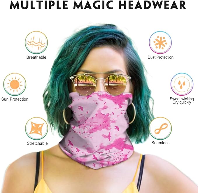 Venswell Neck Gaiter Face Mask Men Women,Seamless Bandana Rave Face Cover Scarf Mask,Balaclava,Headband, Head Wrap,Headwear