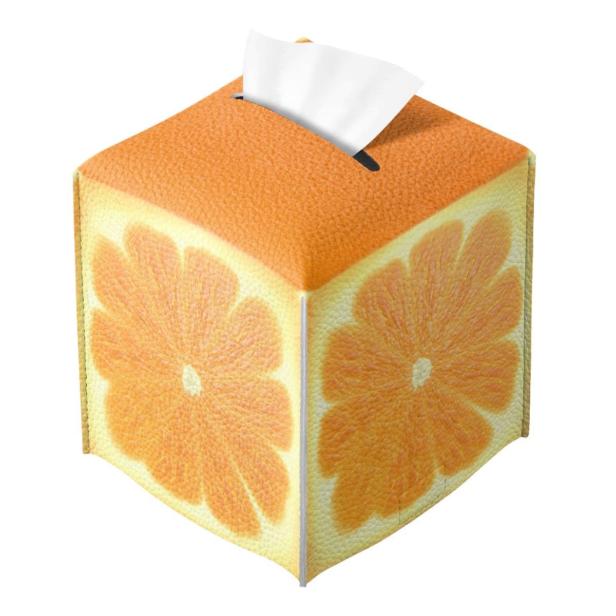 Cute Fruit Tissue Box Cover Funny Orange Citrus Square PU Leather Waterproof Tissue Box Holder for Bathroom Kitchen Bedroom Vanity Countertop Night Stands