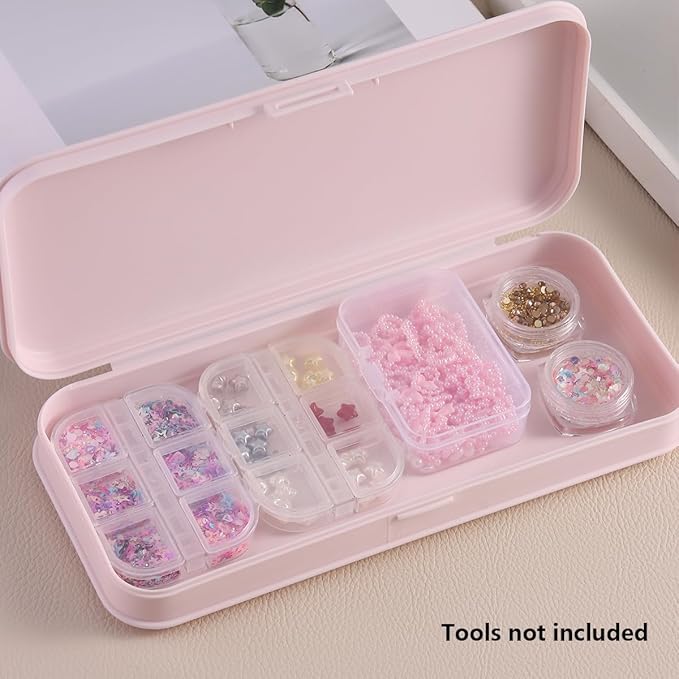 FSpronail Nail Art Tool Storage Box, Plastic Manicure Tool Box, Manicure Efile Accessories Drill Kit Case, Beauty tool Case, Tweezers Container, Travel Salon Home, Nail Implement for Esthetician -Pink