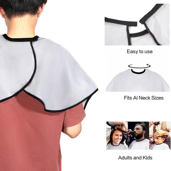 Short Barber Cape, Waterproof Nylon Salon Hair Cutting Cape, Makeup Artist Cape for Hair Dye, Comb-out, Styling, Shampoo (2, White)