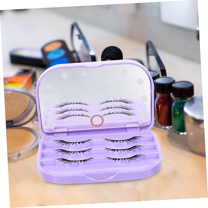 Beavorty Portable LED Lash Tray Eyelash Storage Case with Mirror Lightweight False Eyelash Holder for Travel and Professional Use Compact Purple Box Organizer