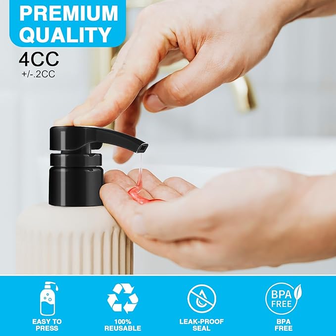 6 Pcs Pumps for Shampoo and Conditioner, Body Wash, Gel, Shampoo Pumps for 1 Liter 33.8 Oz Bottles Salon Conditioner Bottles, Black & White Shampoo Pump Bottle Dispenser, Liquid Pump Dispenser