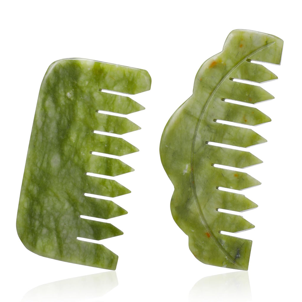 Geiserailie 2 Pcs Jade Combs Gua Sha Esthetician Supplies,Stylish Style