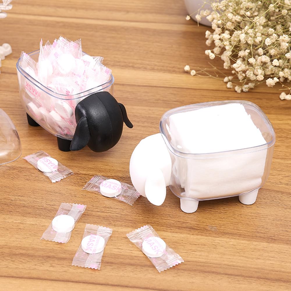 Sounxun 2-Pack Sheep Acrylic Cotton Ball & Qtip Dispenser with Lid | Adorable Sheep-Shaped Vanity Organizer Canisters for Bathroom Countertops | Stylish Black/White Set - Gift