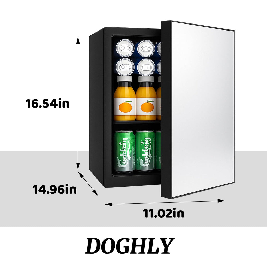 DOGHLY 0.9 Cu.Ft Mini Refrigerator and Beauty Fridge, 24 Cans Mini Fridge with Mirror Door, Temperature Control, Removable Shelf, Compact Cooler for Bedroom, Dorm, Office, Beverage Beauty Storage