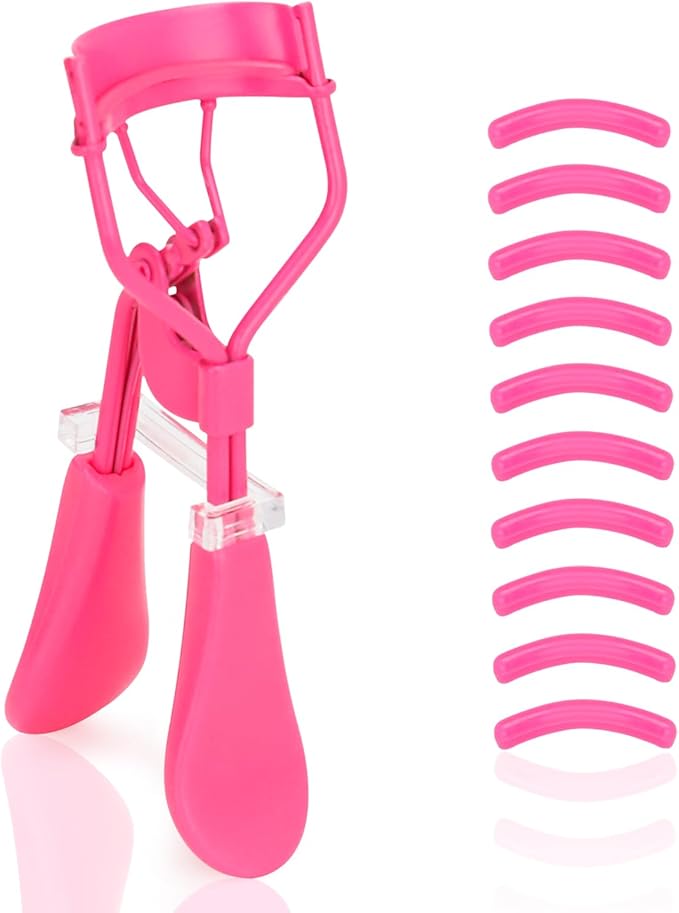 ODELY Eyelash Curler with Pads, Lash Curler with 10 Extra Silicone Replacement Pads, Comfortable Grip for Effortless Curling – Eyelashes for the Perfect Eye Contour (Light Pink)