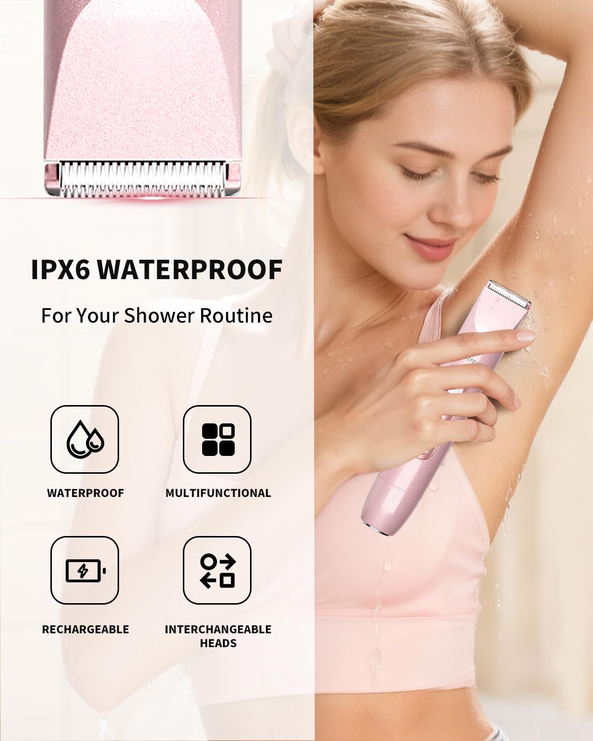 Ufree Bikini Trimmer Electric Razor for Women, Dual Head Rechargeable, Pink