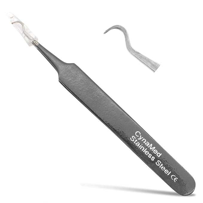 Blackhead Tweezer - Professional Curved Steel Tip Surgical Comedone & Splinter Extractor. Ideal Blemish & Acne Remover Tool Means Flawless Facial Skin (Black)