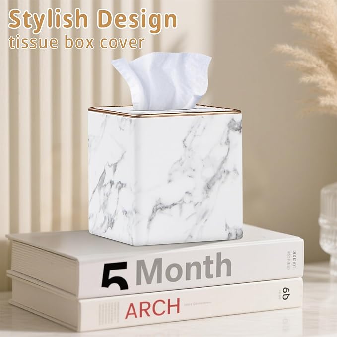 Leather Tissue Box Cover Square,Decorative Cube Tissue Box Holder with Magnetic Bottom,Facial Paper Organizer Table Napkin Case Dispenser for Bathroom,NightStand,Coffee Car,Home,Office