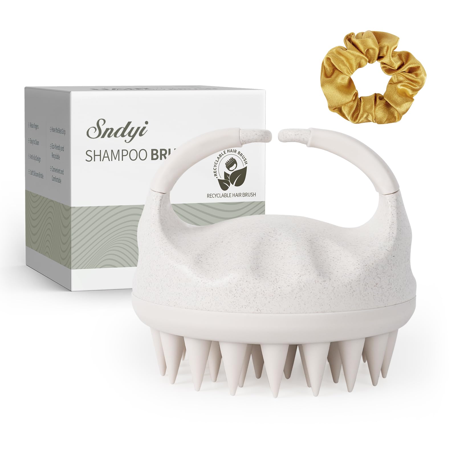 Sndyi Soft Silicone Scalp Massager for Dandruff Removal and Hair Growth - Wet Dry Scalp Exfoliator Brush for Scalp Care - Beige
