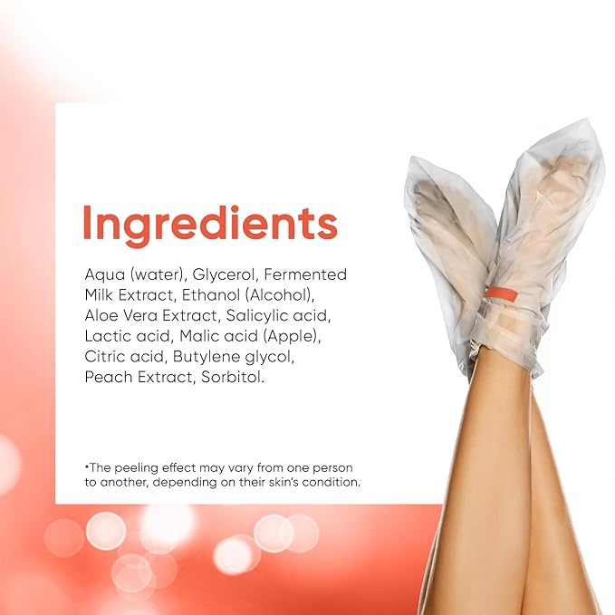 CÉLOR Foot Peeling Mask for Dry Cracked Feet | Foot Mask to Exfoliate Rough, Cracked, Dry Feet, Calluses for Soft Baby Feet Results | Made with Aloe Vera Extract for Women & Men (2 Pairs) | Peach