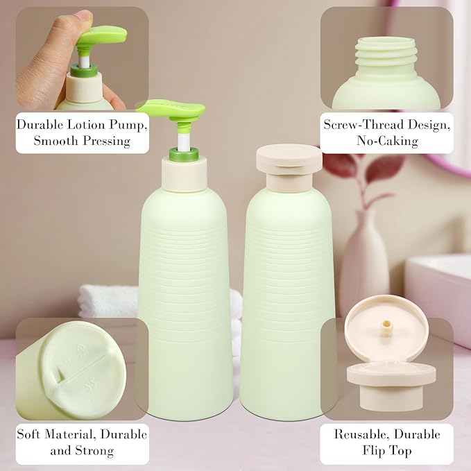 UMETASS 13.4oz Travel Shampoo Bottle with Flip Cap, Refillable Plastic Pump Bottles Dispenser for Soap, Shampoo, Lotions, Liquid Body Wash, Creams and Massage Oil (2 Pack, 13.5oz/400ml)