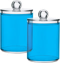 Sky Blue Qtip Holder Organizer Dispenser Cotton Swabs Cans Plastic Jars with Lid Set 2 Pack Bathroom Storage Canister for Cotton Ball Floss Cotton Pads
