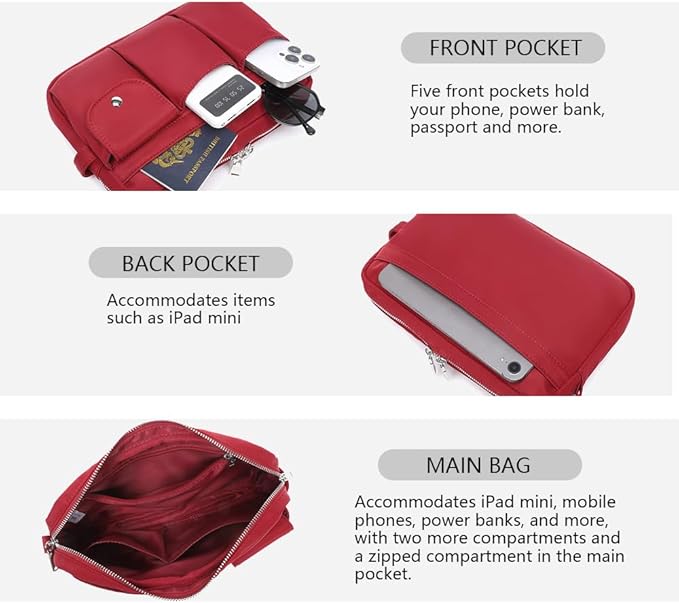 Storage Bag-arge Cosmetic Bag for Women Travel Makeup Bag Zip Up Bag Pure Cotton Canvas Can be Suspended (Burgundy Red)