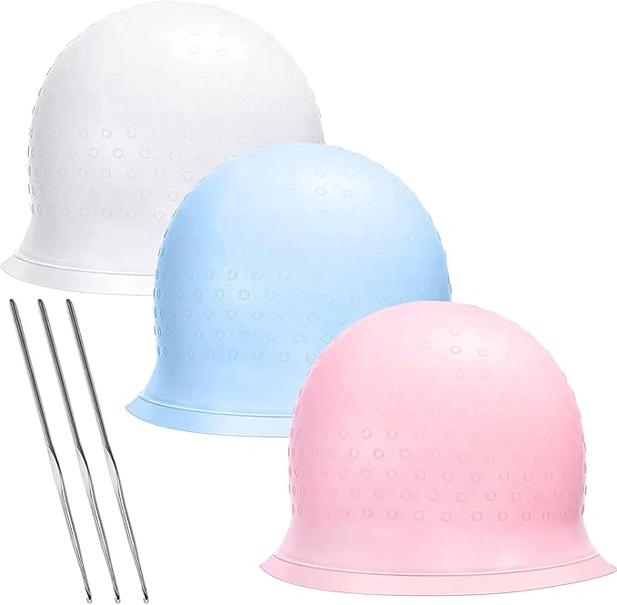 Highlight Cap Hair Coloring Highlighting Cap Reusable Silicone Highlight Cap Pull Through Caps for Hair Dying Frosting Cap with Hook(White)