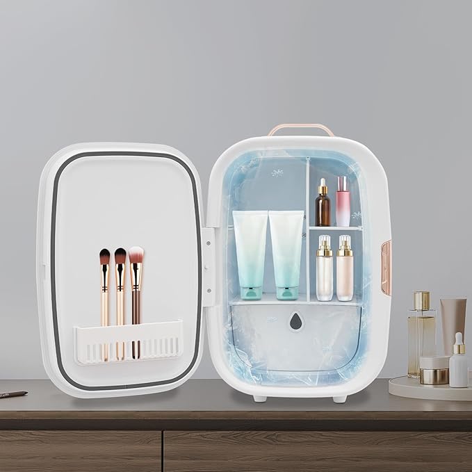 GDIFLS 12L Mini Cosmetic Fridge - Pink/White Skincare Cooler for Makeup & Perfumes, Compact Skincare Refrigerator with LED Light & Adjustable Shelves, 110V Beauty Fridge (White)