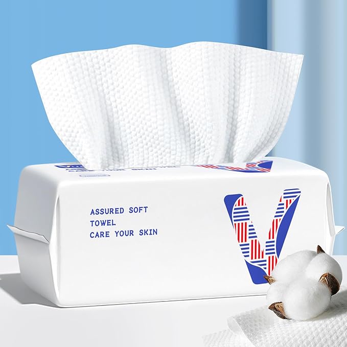 vuacepe Face Towels Disposable Cotton Facial Towels, 100 Count Biodegradable Soft Dry Facial Tissue, Drying Tissue for Skin Care, Makeup Remover, Disposable Face Cloths for Washing