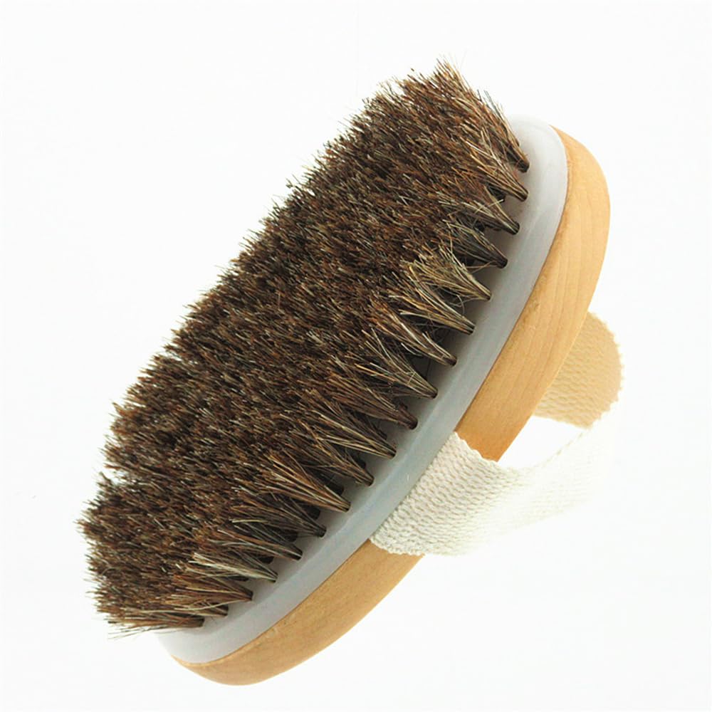 HiKin 11.8“ Long Handle Dry Bath Body Brush Back Scrubber, Wooden Handle Shower Brush with Natural Boar Bristles, Good for Exfoliating, Cellulite, Detox, Blood Circulation, etc.