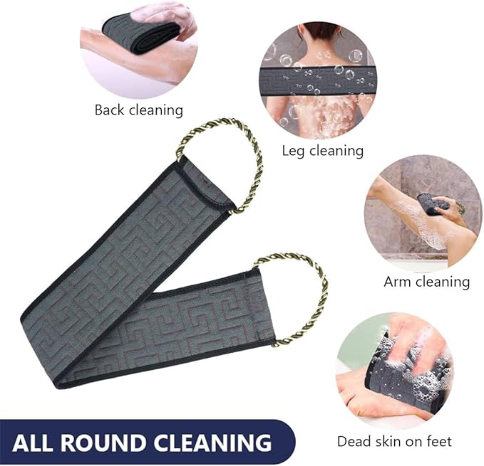 Exfoliating Back Scrubber for Shower, 34 Inches Back Scrubber with Handles, Double Sided Body Exfoliator Bath Tool, Exfoliating Washcloth to Scrub Your Body Deeply for Men & Women (Gray)