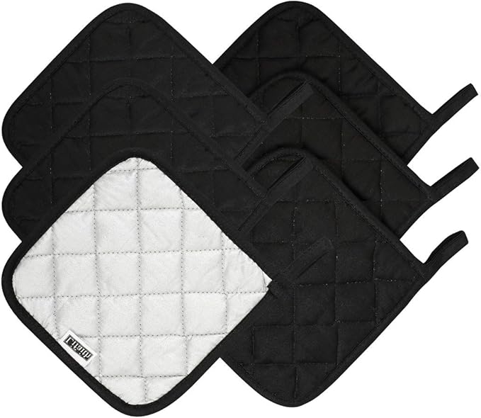 Lifaith 6 Pack Potholders Kitchen Pot Holders Set,Cotton Pot Holders for Kitchen 7 inch hot Pads,Heat Resistant Hot Pads for Cooking and Baking Black