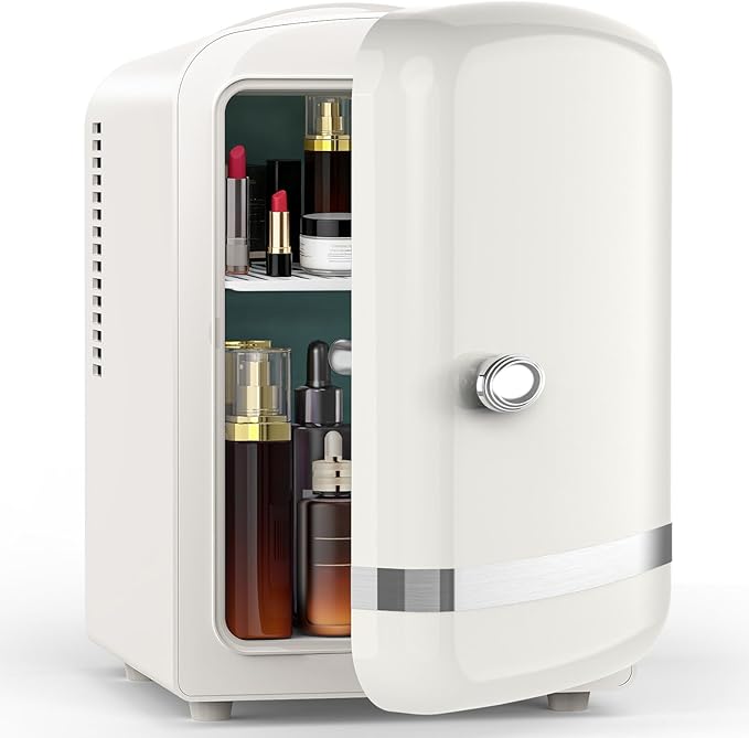 Electactic Mini Fridge for Skincare, 4L/6 Cans Small Cosmetic Fridge for Makeup & Beverage, Portable Desk Fridge Cooler and Warmer for Kids, Bedroom, Countertop, White