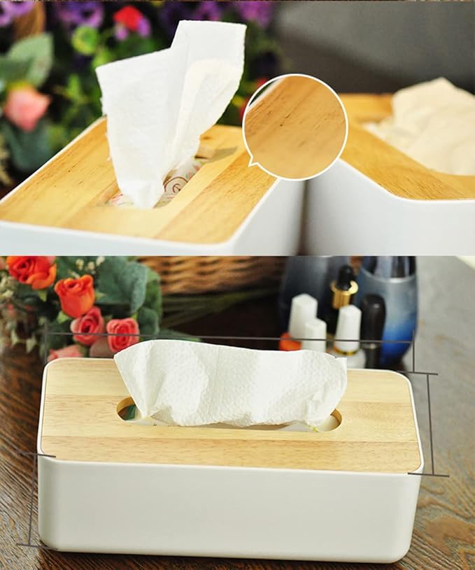 Pojah Wooden Rectangular Tissue Box Holder for Storage on Bathroom Vanity, Countertop, Bedroom Dresser (Medium, 10.2x5.1x3.3 inch)