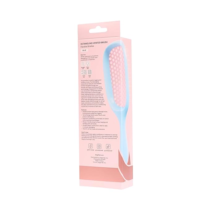 L'ANGE HAIR Detangling Vented Brush | Flexible Bristles for Wet or Dry Hair | Gentle Glide to Reduce Breakage | Ergonomic Shower Brush | Great for All Hair Types & Sensitive Scalps (Blue)