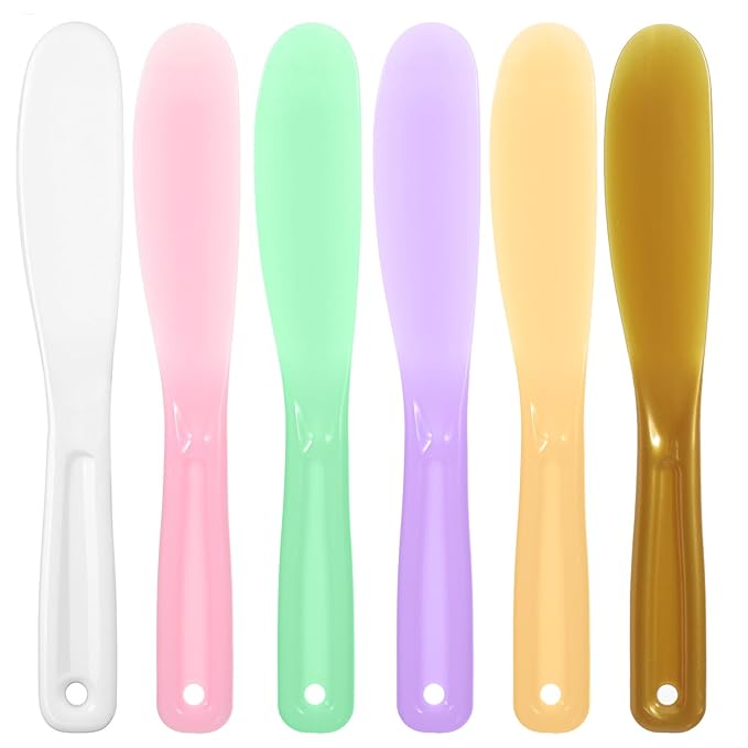 Ymapinc 6 Pcs Lotion Applicator, Facial Spatula, Reusable Plastic Cosmetic Spatulas, Face Mask Makeup Spatula Tool for Skincare, Scoop for Cream Mixing, Jar Scraping, Skincare Tools (Colored)