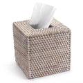 Rattan Tissue Box Cover Square, Hand Woven Wicker Tissue Holder, 5.5 x 5.5 X 5.7 inch, Whitewash